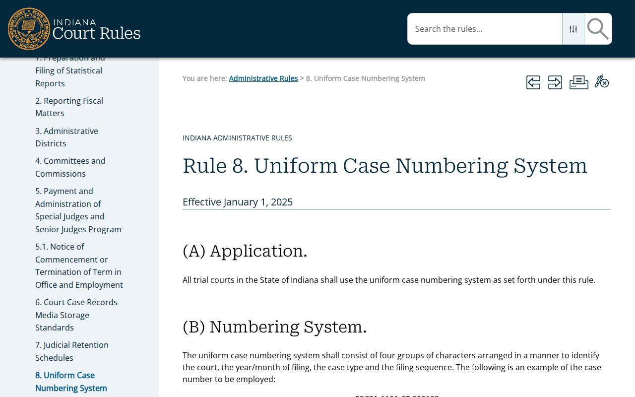 Indiana Administrative Rule 8 Decatur County court identifiers