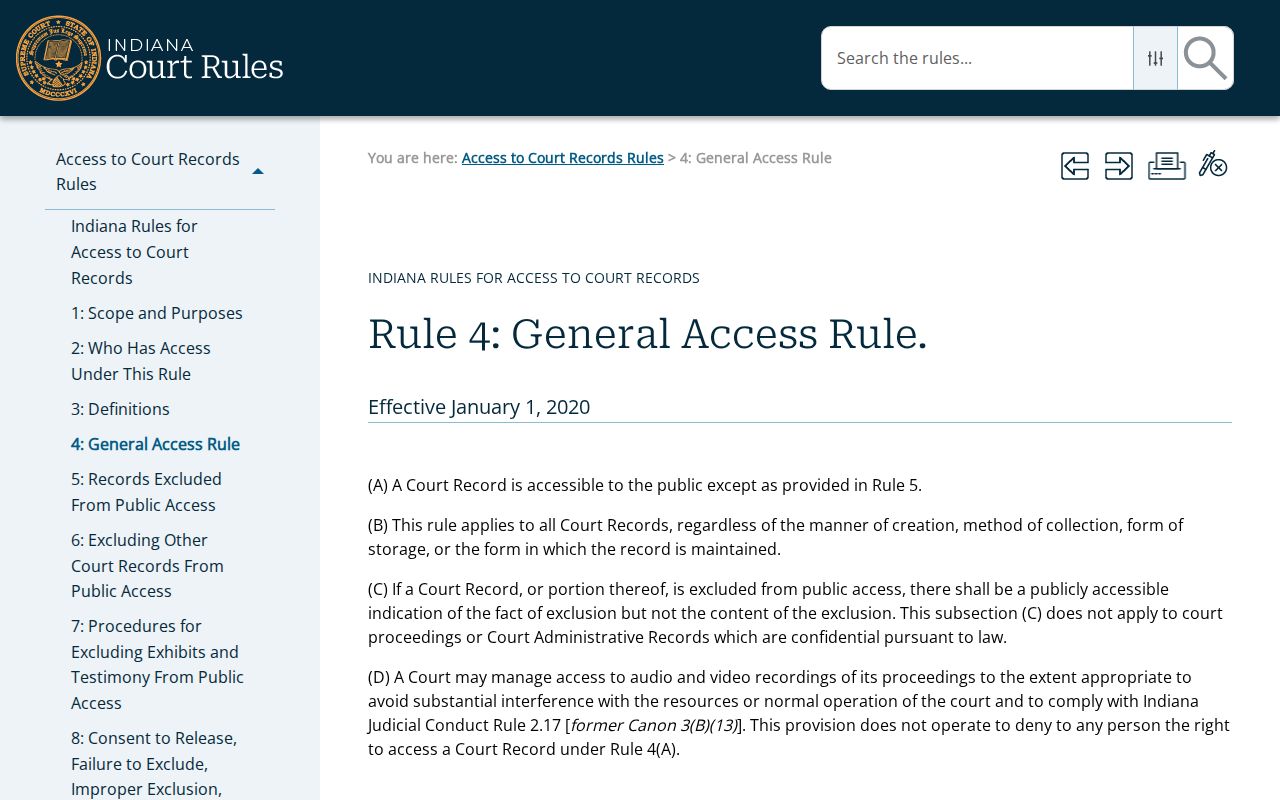 Indiana Access Rule 4 for Decatur County civil docket access