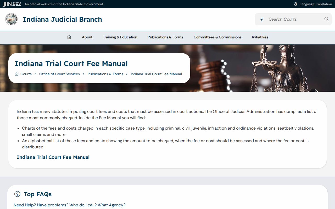 Indiana fee manual for Decatur County civil docket costs