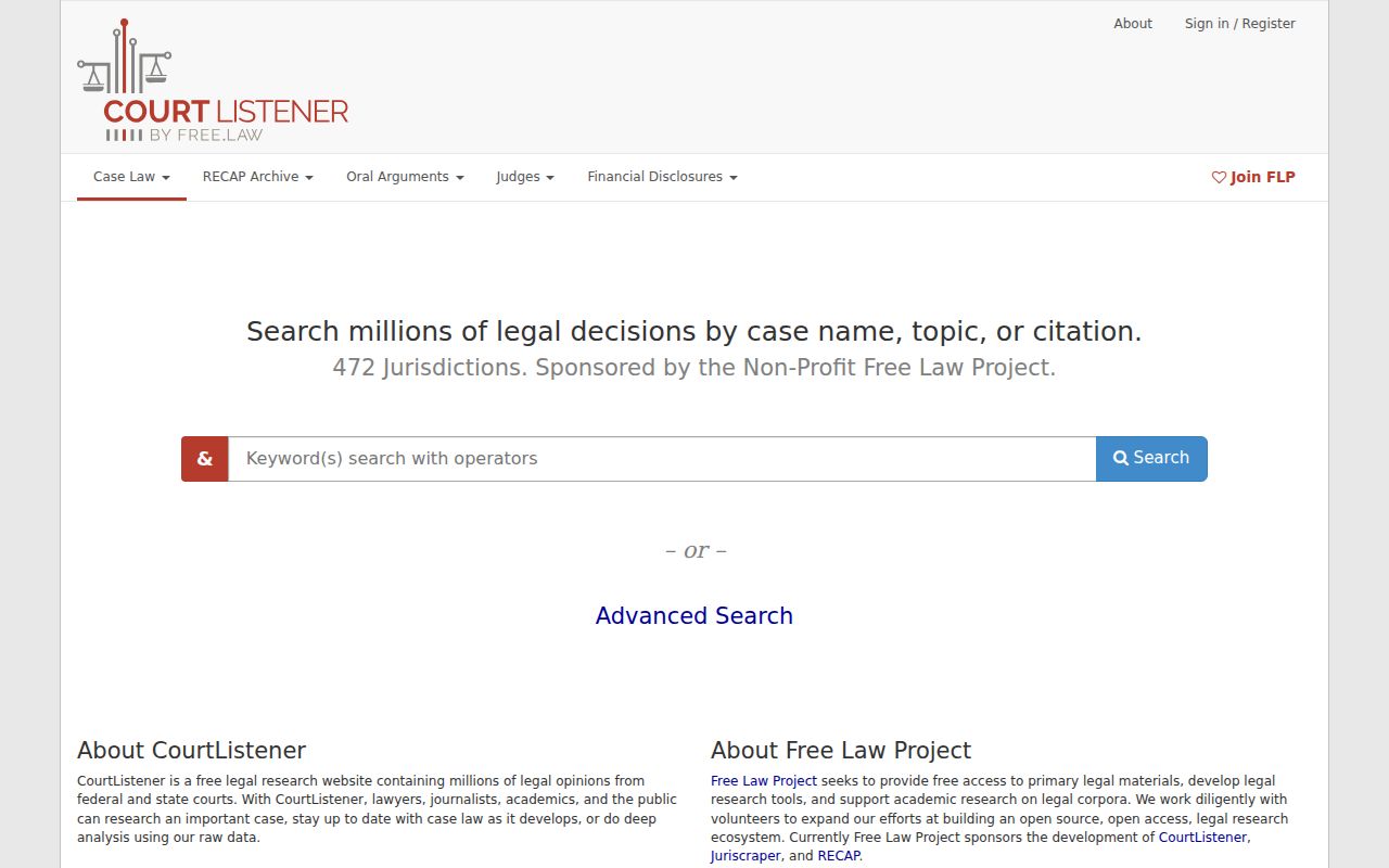 CourtListener federal search distinguished from Decatur County court dates