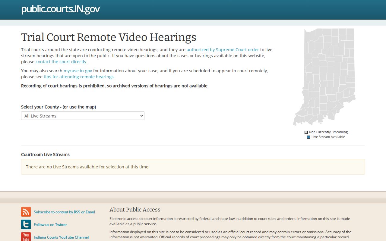 Indiana remote hearing access for Decatur County court dates