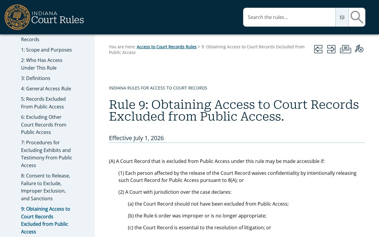 Indiana Access Rule 9 extraordinary court-record access process
