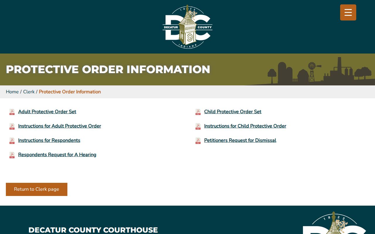 Decatur County Clerk protective order information and criminal docket access boundary