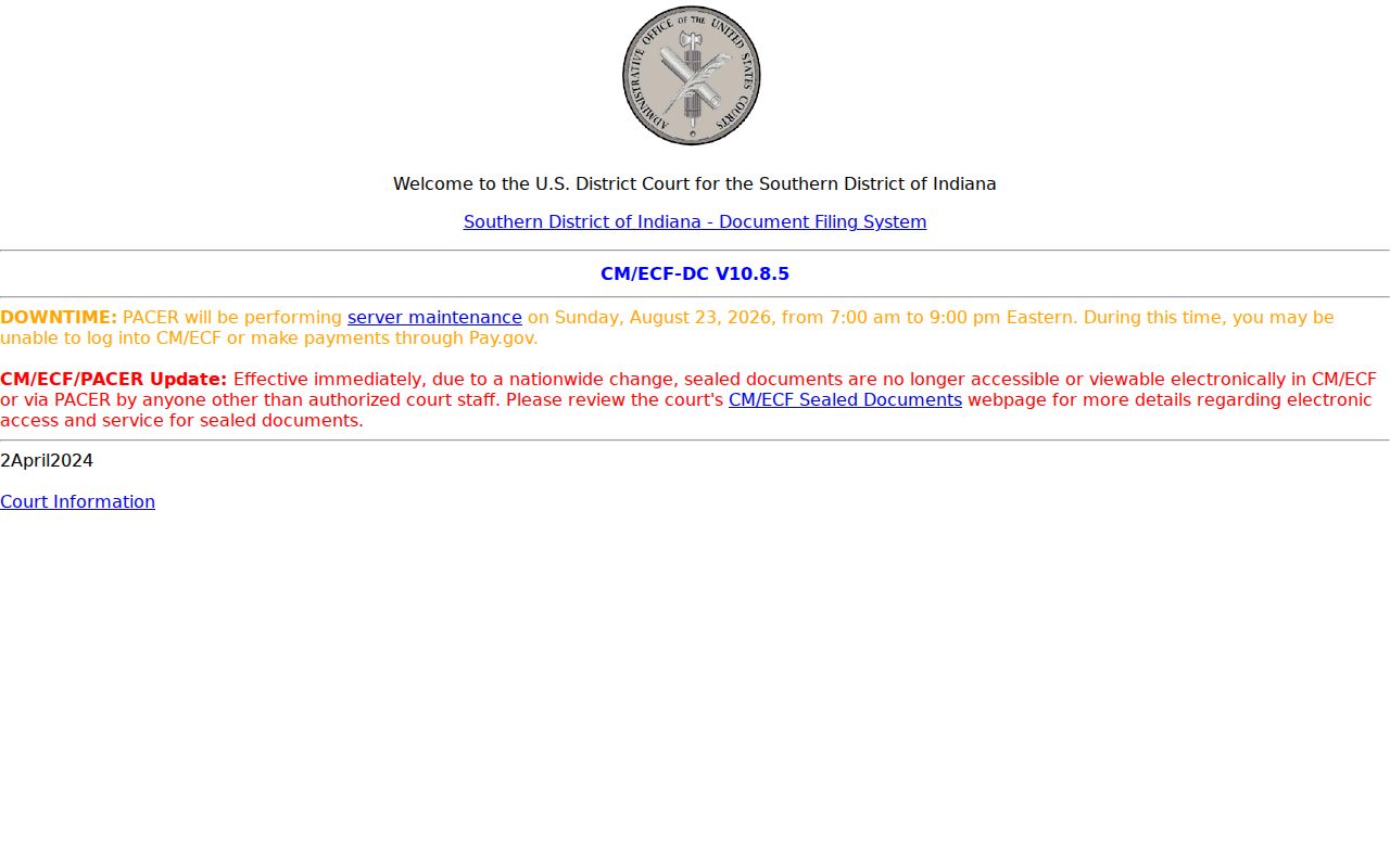 Federal CM ECF page compared with a Decatur County criminal docket search