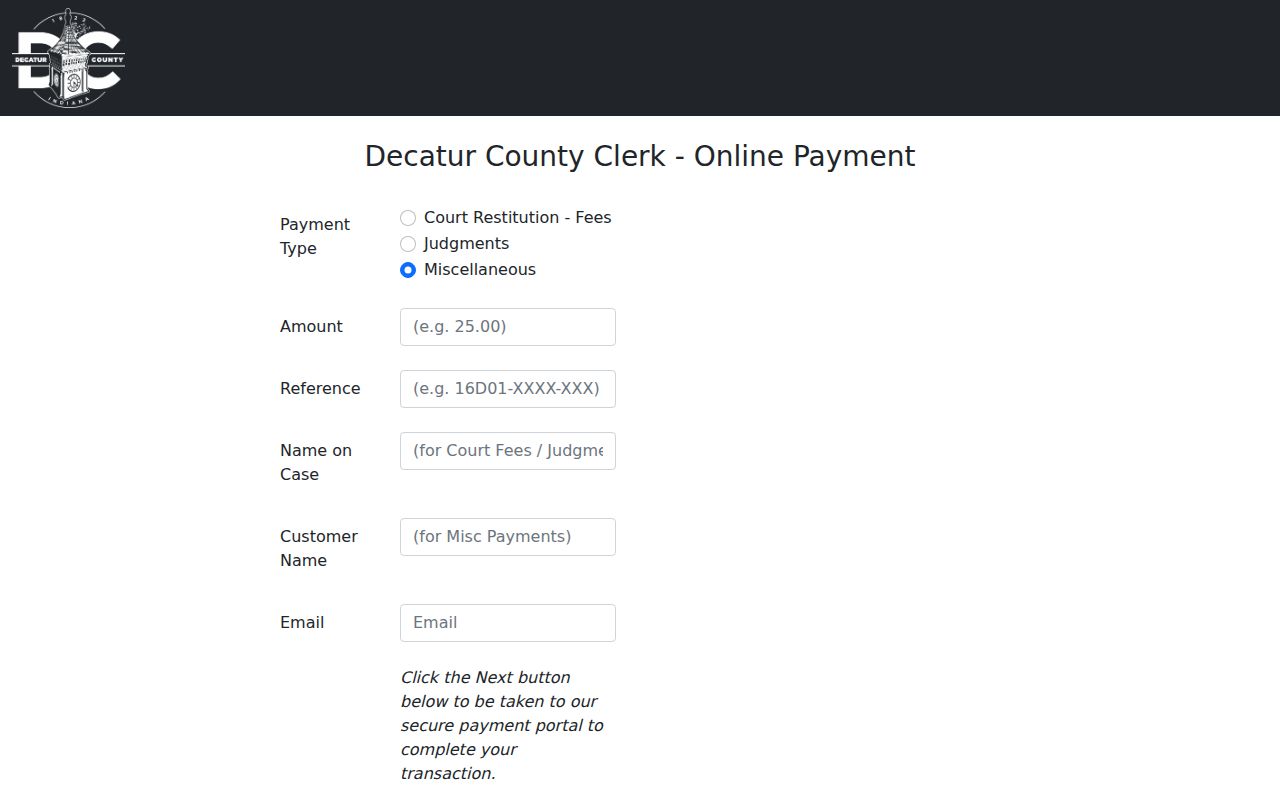 Decatur County payment portal category access