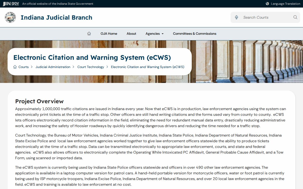 Indiana electronic traffic citation system overview