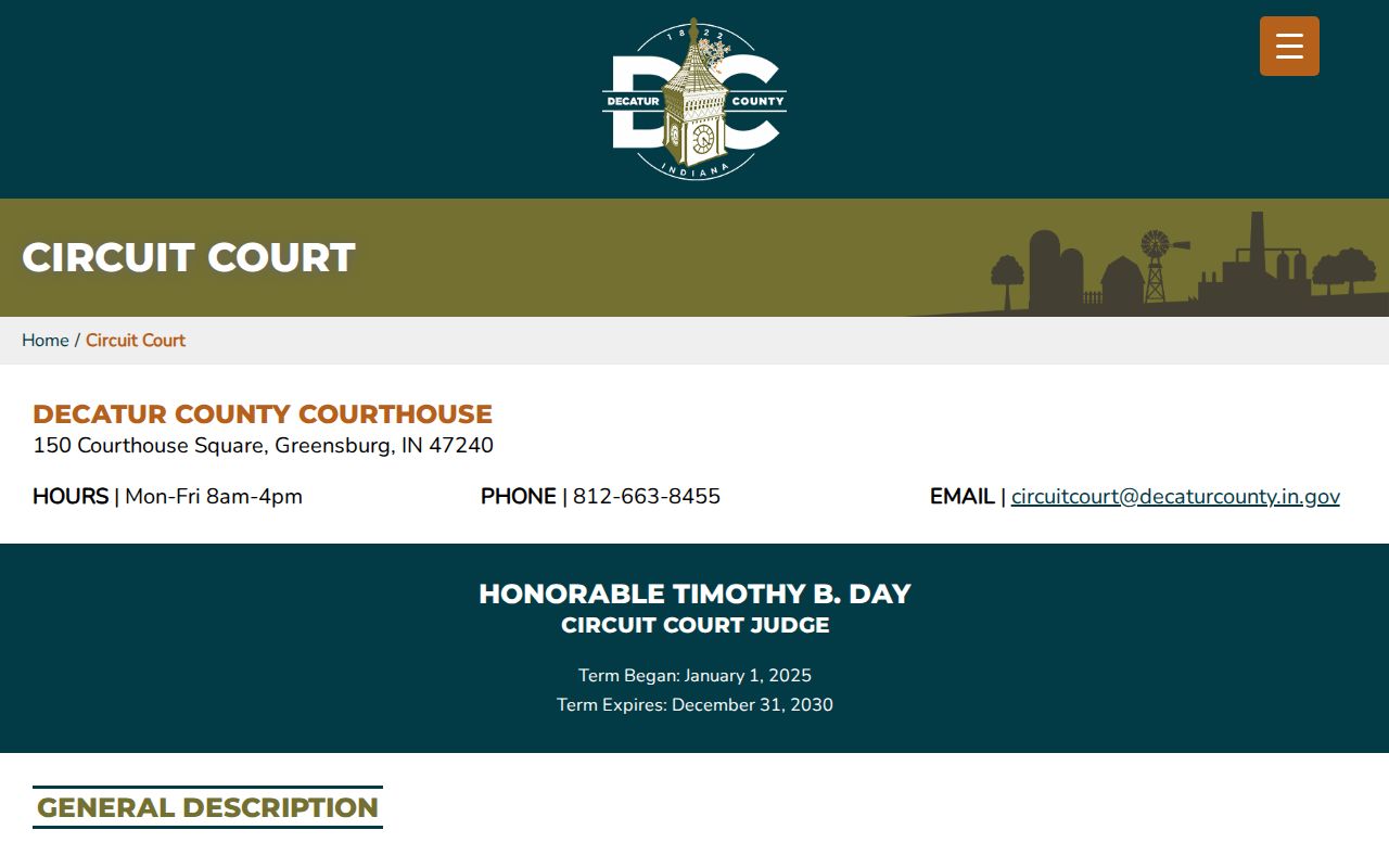 Official Decatur Circuit Court information for Greensburg court records
