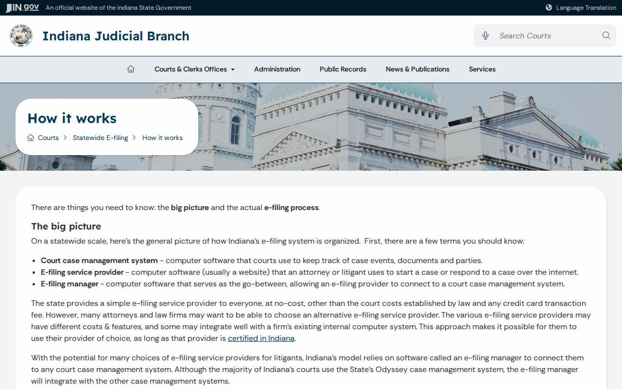 Official explanation of the Indiana Odyssey e-filing process