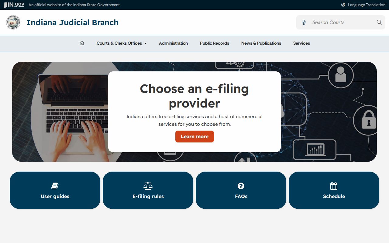 Indiana court e-filing guides and service information