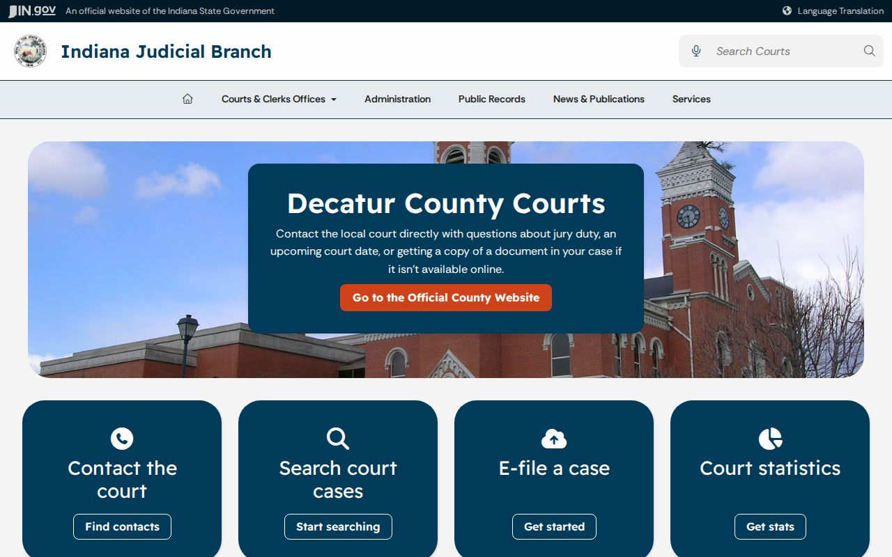 Indiana Judicial Branch local rules page for Decatur County courts