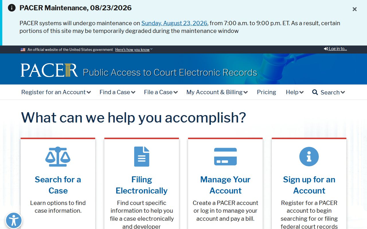 PACER and CM ECF federal docket access information
