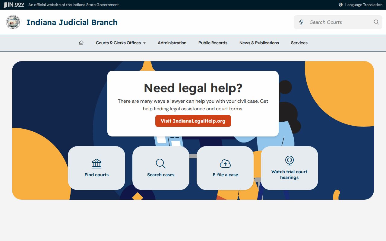 Indiana Judicial Branch public court services and records gateway