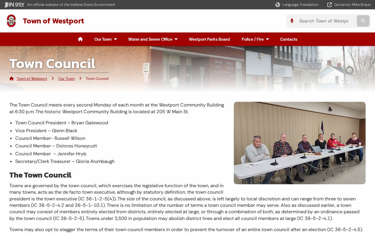 Westport Town Council meeting schedule and town hall information